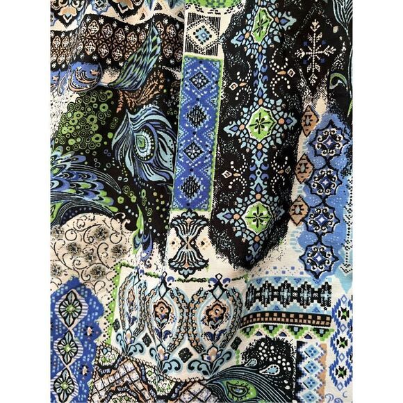 It's Pink Blue Green White Mixed Print Boho Mini Dress w Pockets Large - Picture 6 of 9